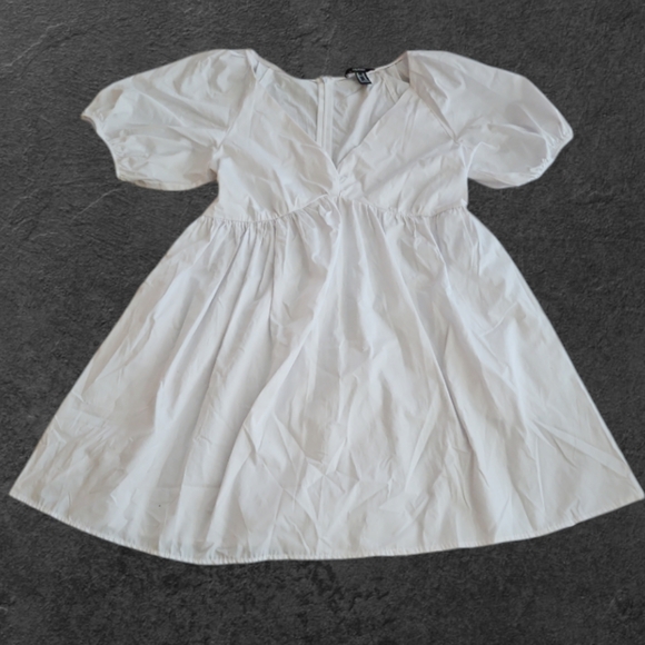 White Puff-Sleeve Babydoll Mini Dress - Picture 3 of 9